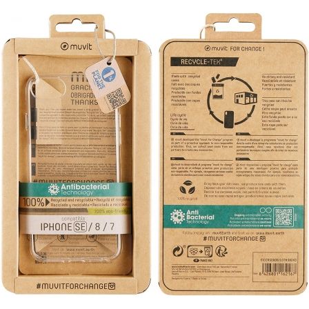 Muvit Funda Recycletek Antibacteriana Transparente para Apple iPhone SE, 7, 8